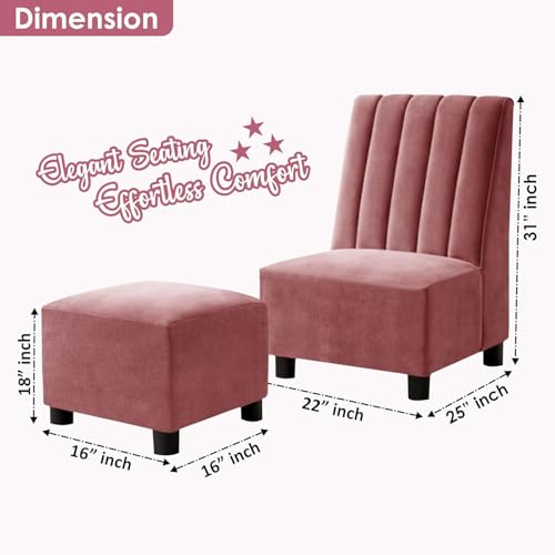 Image of Rosebell Sofa with Ottoman Combo Single Seater Sofa Set with Matching Footrest for Living Room & Guest Room, Office - Rose Pink Color