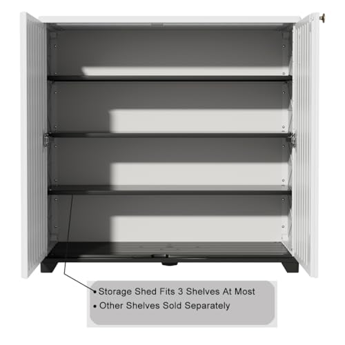 Image of KINYING Outdoor Storage Cabinet Waterproof, 60 Gallon Resin Outdoor Storage Shed for Patio /Garden /Backyard, Outdoor Storage Box for Cushions,Garden Tools and Pool Supplies(White with 1 Shelving)