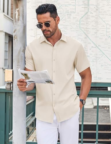 COOFANDY Men's Button Down Shirt Short Sleeve Dress Shirt Casual Beach Summer Wedding Shirt - Image 3