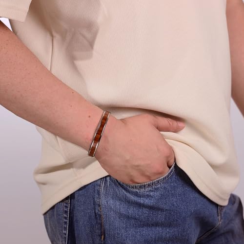 Amazon Collection Men's Stainless Steel Wood Inlay Cuff Bracelet2