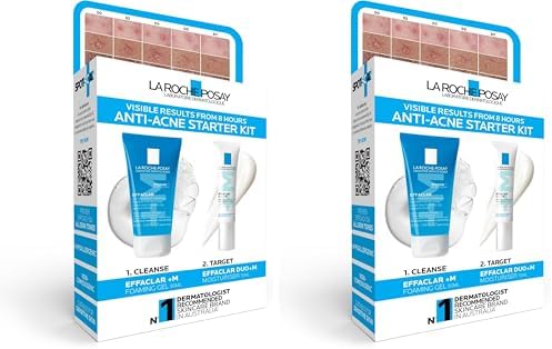 La Roche-Posay Anti Acne Starter Kit with Effaclar +M Foaming Gel 50ml PLUS Effaclar Duo+M Moisturiser 15ml, For Acne-Prone Oily Skin, Cleanse & Target Excess Sebum, Blemishes, Clogged Pores & Marks