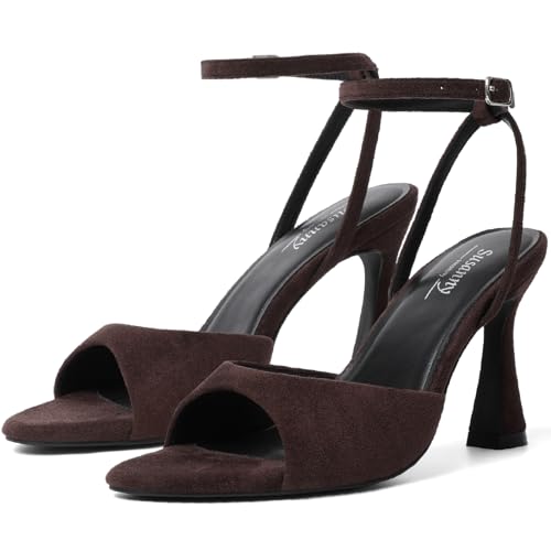Image of Susanny High Heels for Women Pointed Open Toe Strappy Chunky Block Heels Ankle Strap Stiletto Kitten Heeled Sandals Wedding Bridal Party Prom Sexy Dress Shoes