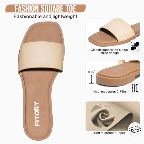 Image of FITORY Women's Slide Sandals Square Open Toe Cushioned Footbed Slippers
