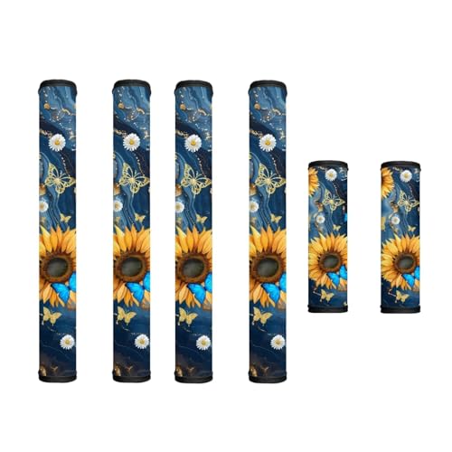 Image of 6 PCS Fridge Oven Door Handle Covers Kitchen Electrical Appliance Decor Handles Washable Fabric Indoor Decor Keep Off Stains Dust Fingerprint, Marble Sunflower Butterfly Daisy Dark Blue