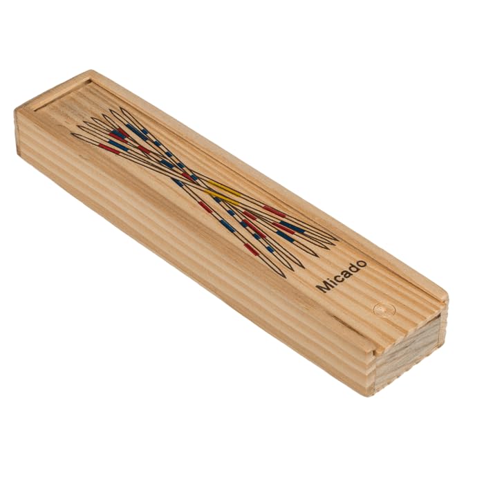 BLUECHOLON Mikado Skill Set, 41 Wooden Sticks, 19 cm, Wooden Box, Natural Wood With Red, Blue and Yellow Details, 19 Centímetros - Image 2