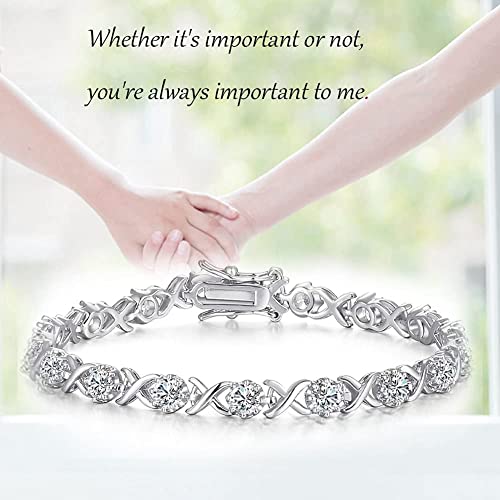 Foruiston Silver Bracelets & Xo Tennis Bracelet 7.25"- Perfect Valentine's Day Jewelry Gifts For Women (White, Box Clasp With Safety) #TOP6