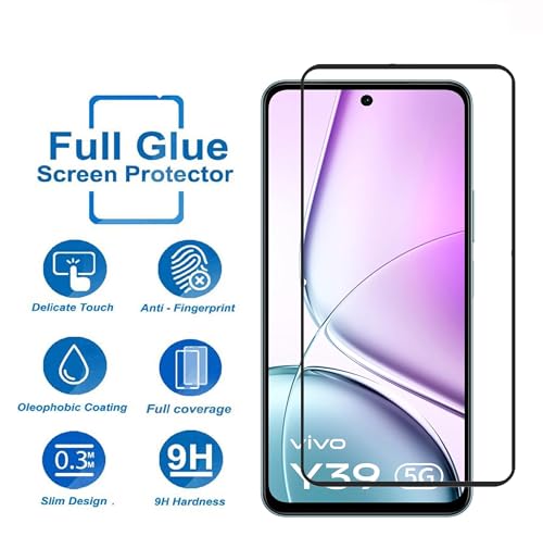 Image of Tempered Glass Screen Protector For Compatible with Vivo T4X and Compatible with Vivo Y39 Black Cellphone With Edge To Edge Coverage And Easy Installation Kit