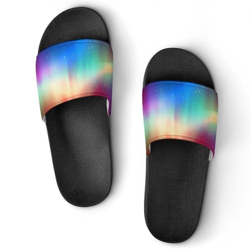 Colorful Northern Lights PVC Slippers Sandals for Women Men Open Toe Soft Cushioned Non-Slip Sandal for Indoor Outdoor