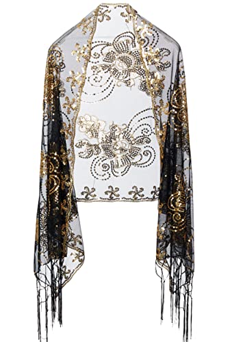 Image of BABEYOND 1920s Sequined Shawl Wraps for Women Fringed Evening Cape Wedding Bridal Shawl Scarf for Evening Dresses Party