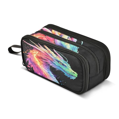 Image of Lightning Dragon Watercolor Pencil Case Box Boys Girls Large Pencil Pouch with Zipper Compartments Big Capacity Stationery Pen Bag Organizer for Kids Teens Adults School