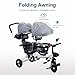 Kids Tricycle,Tandem Trike Tandem Tricycle with Double Seat and Canopy, Anti-Rollover Rubber Wheel Double Baby Stroller Daycare Trike Toy for Boy and Girl Gifts,Preschool Playground Equipment Grey