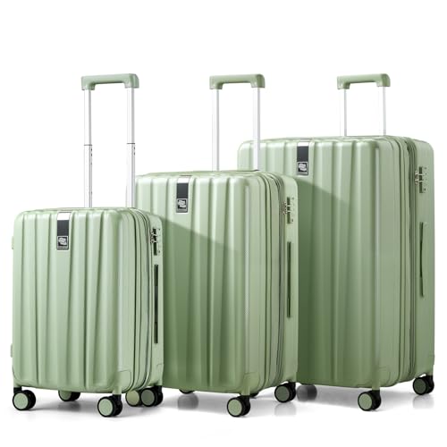 Image of Hanke Expandable Hardshell Luggage Sets 3 piece Carry on Luggage with Wheels Suitcases Lightweight Checked Travel Luggage Rolling Large Suitcase Travel Luggage Bag Woman Men 20 /24 /29Inch(Bamboo Green)