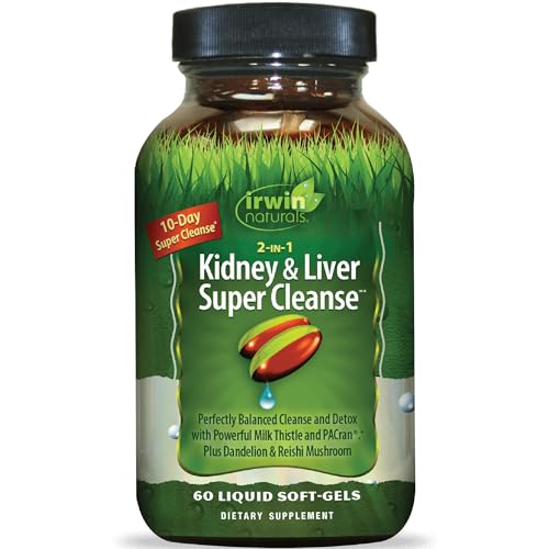 Irwin Naturals 2-in-1 Kidney & Liver Super Cleanse (10-Day) - Balanced Liver Detox & Kidney Cleanse - Milk Thistle Dandelion Root & Reishi Mushroom - Whole-Body Detox Formula - 60 Liquid Soft-Gels