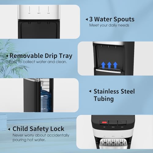 Image of IKT Self Clean Bottom Loading Water Cooler Dispenser for 5 Gallon Bottle with Empty Bottle Alert, Child Safety Lock, Black
