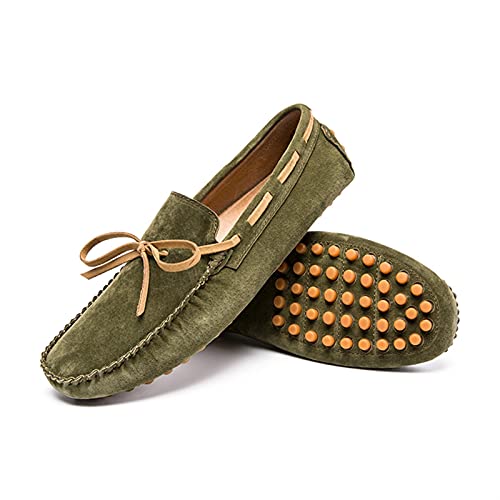 Mens Loafers Round Toe PU Leather Moccasins Boat Shoes Slip Resistant Lightweight Anti-Slip Fashion Classic Slip-ons(Military Green,10 M US)3