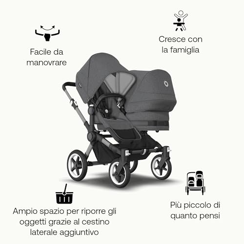 Bugaboo Donkey 5 Duo, Set Di Conversione Completo, Affiancato, Design Migliorato, Seduta Reversibile, Guida A Una Mano E Archiviazione Espandibile, Grey Melange - 4