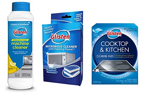 Glisten Dishwasher Magic Machine Cleaner & Disinfectant, Microwave Cleaner and Cooktop & Kitchen Cleaning Pads