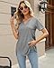 Summer Tops for Women 2026 Casual V Neck T Shirt Soft Lightweight Short Sleeve Tee Travel Vacation Outfit Curved Hem Side Button Detail Clothes Light Grey Large
