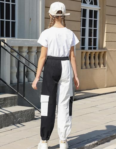 Image of Girls Cargo Pants Elastic Waist Casual Jogger Pants for Girls Streetwear Loose Parachute with Pockets 7-14Years