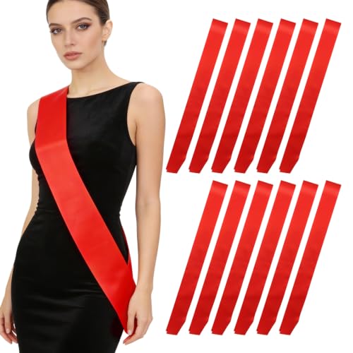 WATMTIN 12 Pcs Blank Satin Sash, Plain Sashes, Red Sashes for DIY Beauty Pageants Birthday Wedding Graduation Homecoming Beauty Queen Senior Night Party Decorations