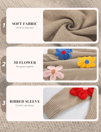 Image of Women Floral Sweater Casual Colorful Flower Knit Pullover Top