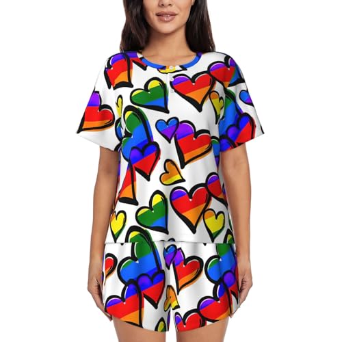Pyjama court femme 2 pièces ensemble vêtement de nuit été avec poches et cœurs