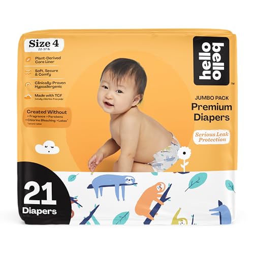 Image of Hello Bello Premium Baby Diapers Size 4, 21 Count of Disposable, Extra-Absorbent, Hypoallergenic Baby Diapers with Snug and Comfort Fit, Sleepy Sloth