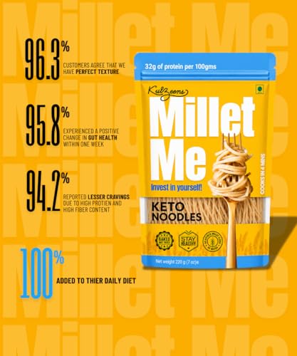 Image of Millet Me by kuizeens Health Land Keto Noodles - 220g, Pack of 4 | Low Carb & 64g Protein Healthy Noodles | Gluten Free, Maida-Free, Non-Fried & Diabetic Friendly | Keto Diet Snacks