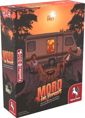 Pegasus Spiele - Deadly Dinner Mord im Vorzelt - Krimi Dinner für Zuhause - 7 bis 11 Spieler - Krimispiele für Erwachsene - Krimidinner Spiel Camping Krimi Blau