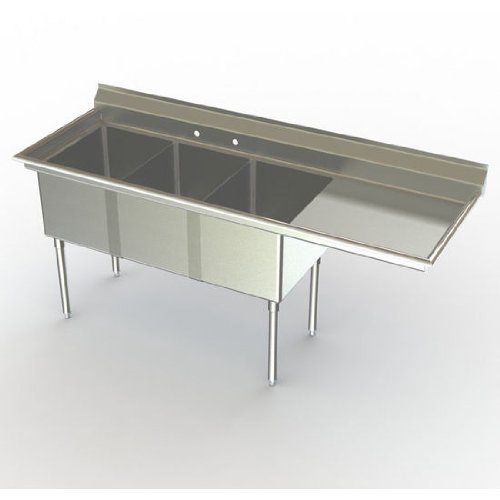 Aero NSF Deluxe Sink, 3-Bowl, With 30 inch Right Hand Drainboard, 30 inch D (Front to Back) X 20 inch W (Left to Right) Bowl