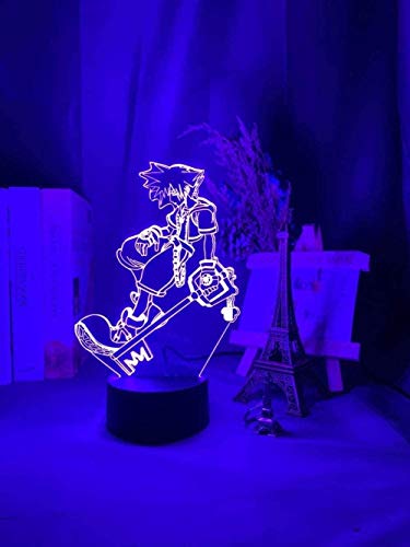 GEZHF Jeu Kingdom Hearts Sora Keyblade Figure Veilleuse Led la chambre des enfants Lampe de chevet-7 couleurs Aucune requise. Veilleuse LED 3D