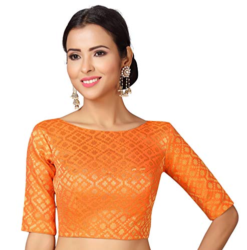 Image of Studio Shringaar Women's Readymade Brocade Elbow Length Sleeves Saree Blouse