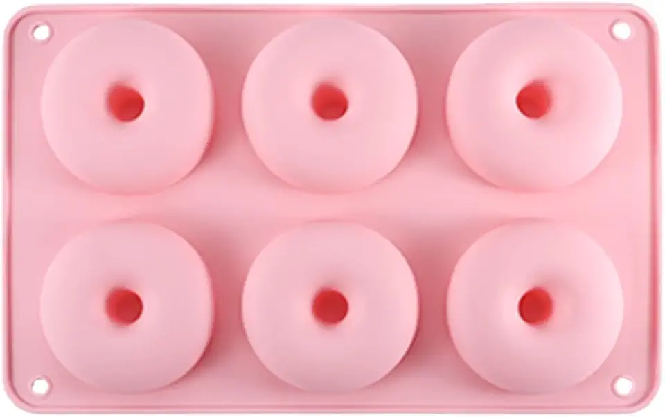 Forma de Silicone para 6 Donuts e Rosquinhas Antiaderente Resistente ao Calor para Forno e Festas (Rosa Claro)