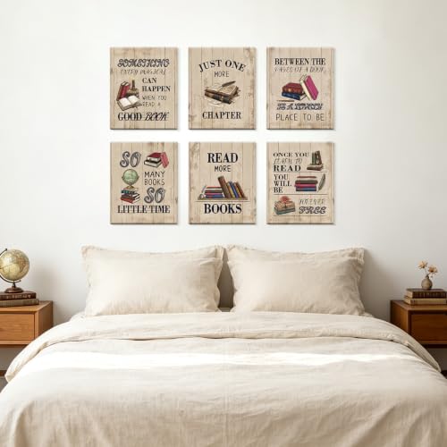 Image of CHDITB Vintage Book Quote Framed Wall Art, Rustic Library Reading Decor