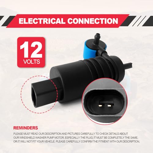 Windshield Washer Pump, Compatible with Jeep Dodge Chrysler Volkswagen Audi BMW Chevrolet Ford, Washer Fluid Pump with Grommet Replace 1J6955651