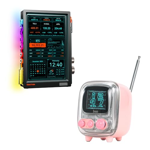 Divoom Times Frame-10.1" Digital Picture Frame and Tiivoo-2 Retro Bluetooth Speaker with FM Radio (Pink)