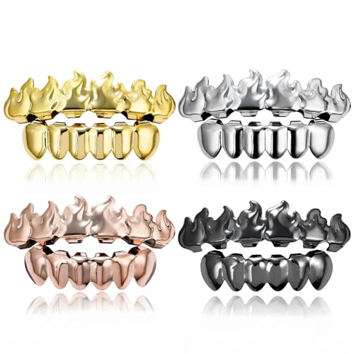 Juego de Grillz para Dientes Forma Llama en Oro 18K miniatura 2