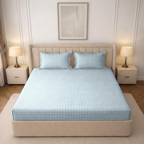 Image of MORADO Premium Glace Cotton 210 TC Double Bedsheet with 2 King Size Pillow Covers (90x100 Inches, White&Grey)