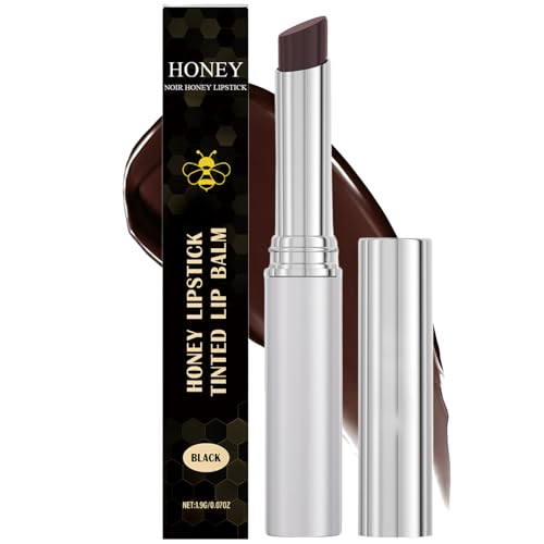 Honey Lipstick Tinted Lip Balm Hydrating Lip Balm with Natural Honey Extract Sheer Color Lip Tint Nourishing Repair for Dry Chapped Lips Long Lasting Smooth Glossy Finish (Black)