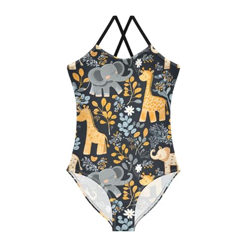 Elephant Giraffe Floral Girls Swimsuit One Piece Bathing Suit for Baby Girls' Swimwear 3-10T