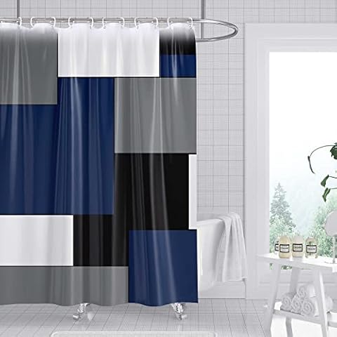 Rock Cloud Navy Blue and White Shower Curtain Set Cover