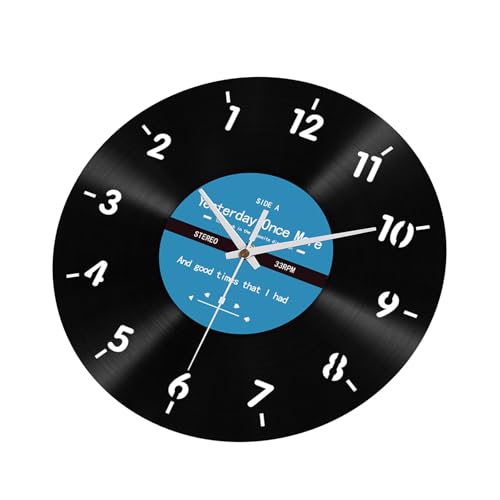 Hangsu Horloge murale, horloge murale unique en vinyle avec enregistrement inversé 30,5 cm dans le sens contraire des aiguilles d'une montre, horloge décorative pour...