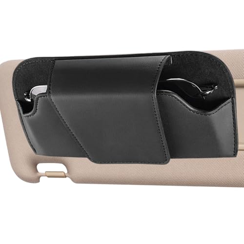 Image of Anseom Visor Sunglasses Case, Sunglasses Holder for Car Sun Visor, Universal Auto Eyeglasses Organizer Box Leather Car visor sunglasses Holder Storage Box with Magnetic Closure for car Truck SUV,Black