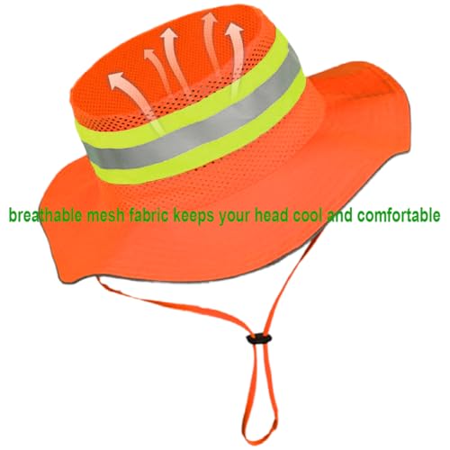 Image of High Visibility Sun Bucket Hat Reflective Neon Boonie Hat Summer Wide Brim Mesh Fishing Cap for Men Women