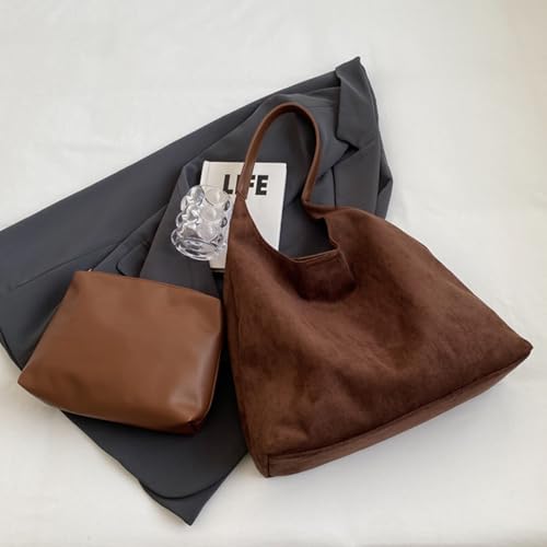 Image of Tote Bags for Women Suede Handbag Work Slouchy Bag Shoulder Hobo Bag Office Tote Handbag