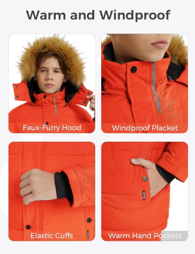 Image of Wantdo Boys' Winter Coat Warm Puffer Jacket Waterproof with Faux Fur Hood