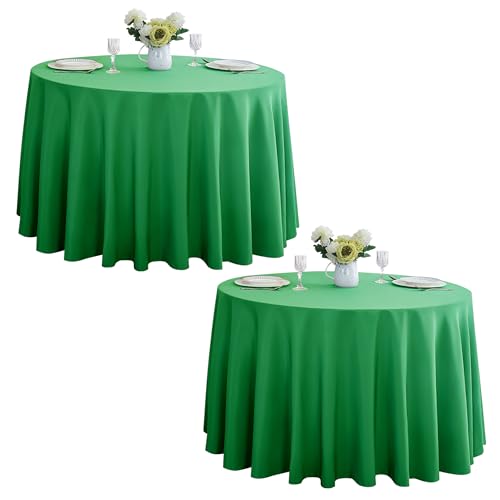 Image of 2-Pack Round 108-inch Forest Green Table Cloths, Solid Stain and Wrinkle Resistant Circular Tablecloth, Premium Plain Weave Polyester Fabric Table Linen Covers for Hotel, Banquet