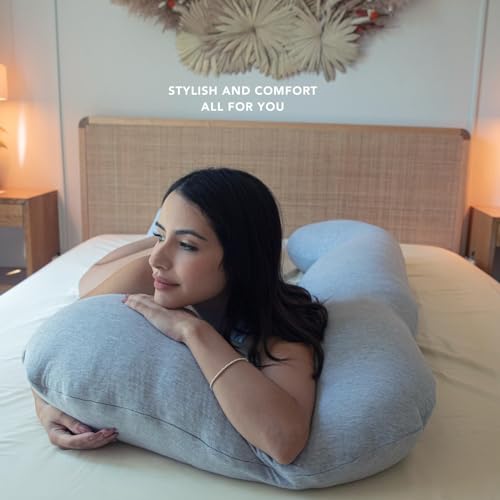 Image of Pharmedoc Pregnancy Pillows, U-Shape Full Body Pillow - Solid - Removable Jersey Cover - Grey - Pregnancy Pillows for Sleeping - Body Pillows for Adults, Maternity Pillow and Pregnancy Must Haves