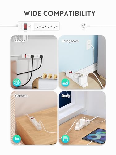 PLUGTUL Protector eléctrico con 4 tomas, cable de 6 pies, 980 Joules, con USB, color blanco miniatura 7