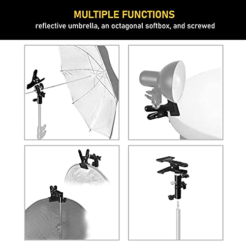 Julius Studio [2 Pack] Clamp Clip Holder Light Stand Mount Bracket With Umbrella Reflector Holder & 1/4, 3/8 Inch Female Screw Adapter Thread Brass Photography Studio, Jsag238 #TOP1